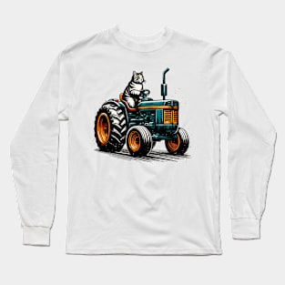 Funny Cat Driving A Tractor Long Sleeve T-Shirt